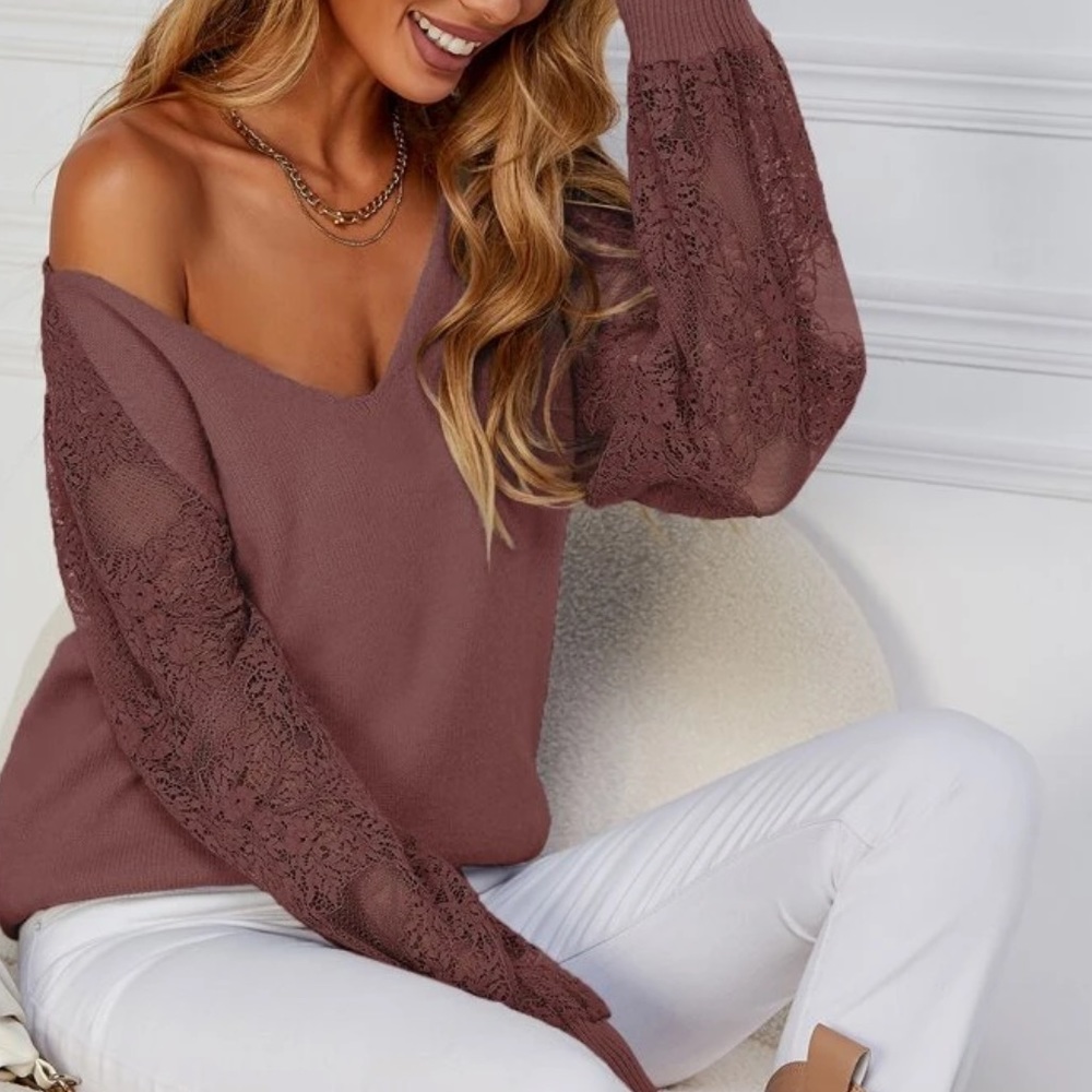 Boho lace raglan sleeve sweater light gray - Picture 9 of 15